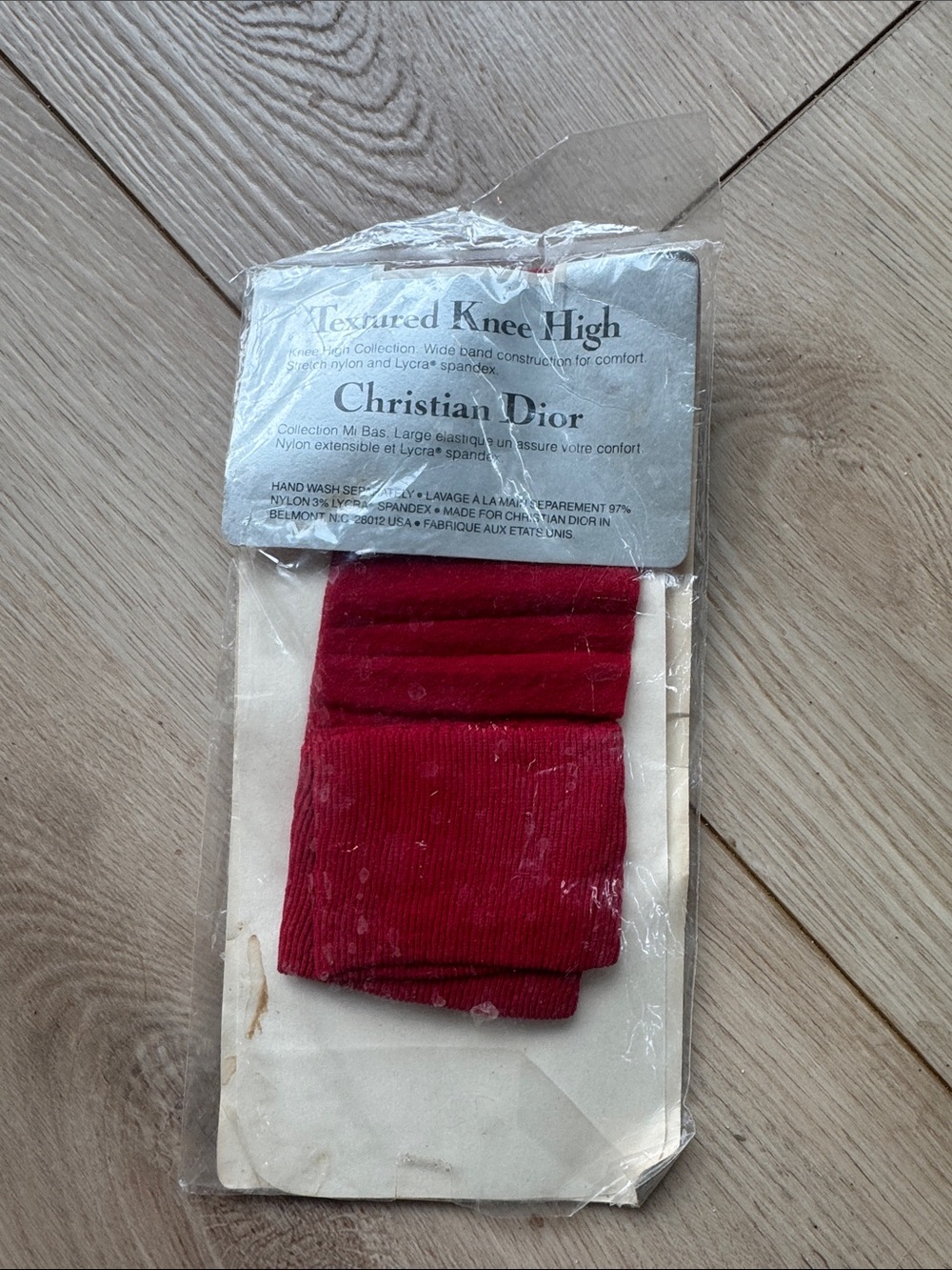 Christian Dior Textured Knee High Socks - Deep Red NWT sz 8.5-11 womens